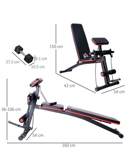 HOMCOM Adjustable Reclined Dumbbell Bench Weight Lifting Set Folding Sit Up Ab Bench Home Training Gym Multiuse Workout Exercise - pic 131909 | FastDaddyshop
