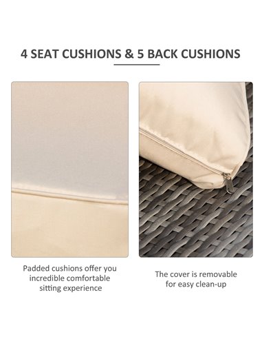 Outsunny Rattan Garden Furniture 4 Seater Outdoor Patio Corner Sofa Chair Set with Coffee Table Thick Cushions Beige