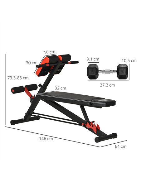 HOMCOM Multifunction Weight Bench with 2 Dumbbells, 7-Level Adjustable Hyper Extension Sit-up Bench - pic 131918 | FastDaddyshop