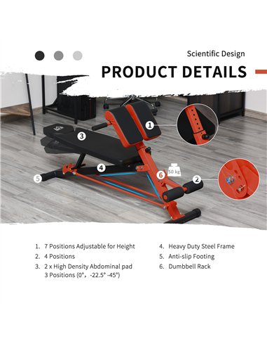 HOMCOM Multifunction Weight Bench with 2 Dumbbells, 7-Level Adjustable Hyper Extension Sit-up Bench