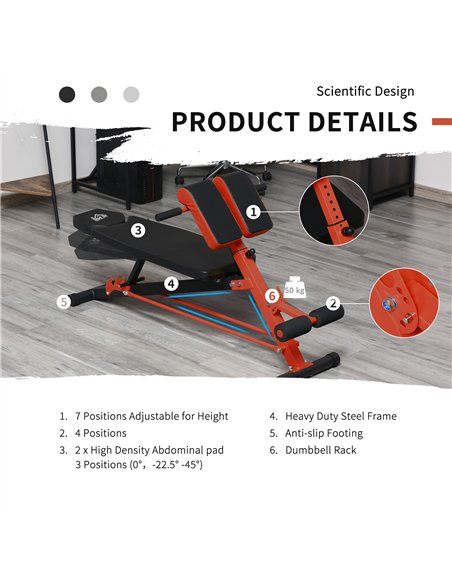 HOMCOM Multifunction Weight Bench with 2 Dumbbells, 7-Level Adjustable Hyper Extension Sit-up Bench - pic 131919 | FastDaddyshop