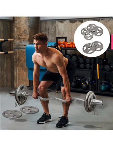 HOMCOM Set of 6 Cast Iron Olympic Weight for 2"/5cm Hole Dumbbell Handle Bar 35kg Dumbbell Plates Barbell Weight 2 x 5kg, 2 x 2.