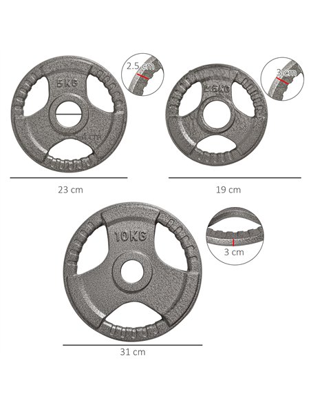 HOMCOM Set of 6 Cast Iron Olympic Weight for 2"/5cm Hole Dumbbell Handle Bar 35kg Dumbbell Plates Barbell Weight 2 x 5kg, 2 x 2. - pic 131927 | FastDaddyshop