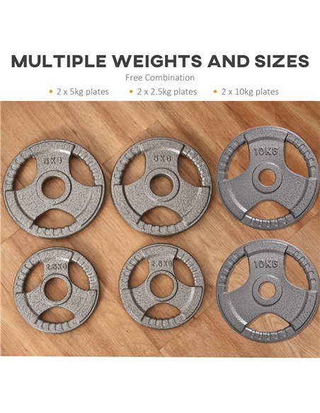 HOMCOM Set of 6 Cast Iron Olympic Weight for 2"/5cm Hole Dumbbell Handle Bar 35kg Dumbbell Plates Barbell Weight 2 x 5kg, 2 x 2. - pic 131930 | FastDaddyshop