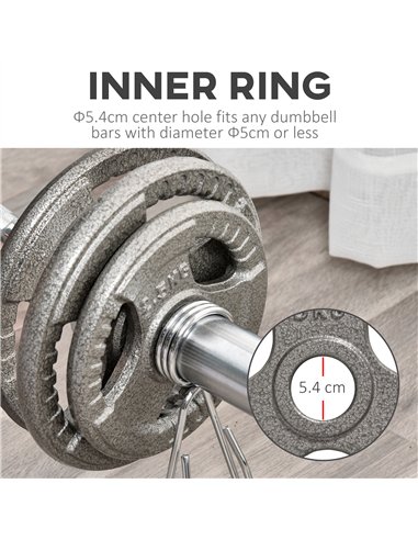 HOMCOM Set of 6 Cast Iron Olympic Weight for 2"/5cm Hole Dumbbell Handle Bar 35kg Dumbbell Plates Barbell Weight 2 x 5kg, 2 x 2.