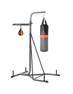 HOMCOM Freestanding Boxing Punch Bag & Speed Ball Station Hanging Frame Training Exercise Platform Home Gym Heavy Duty, Grey