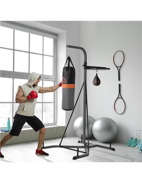 HOMCOM Freestanding Boxing Punch Bag & Speed Ball Station Hanging Frame Training Exercise Platform Home Gym Heavy Duty, Grey - pic 131953 | FastDaddyshop