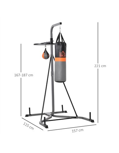 HOMCOM Freestanding Boxing Punch Bag & Speed Ball Station Hanging Frame Training Exercise Platform Home Gym Heavy Duty, Grey