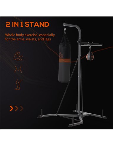 HOMCOM Freestanding Boxing Punch Bag & Speed Ball Station Hanging Frame Training Exercise Platform Home Gym Heavy Duty, Grey