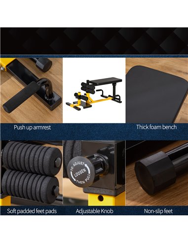 HOMCOM 3-In-1 Squat Machine, Weight Bench and Push up Stand, Adjustable Sit up Bench Leg Press Machine, for Home, Office, Gym Fi