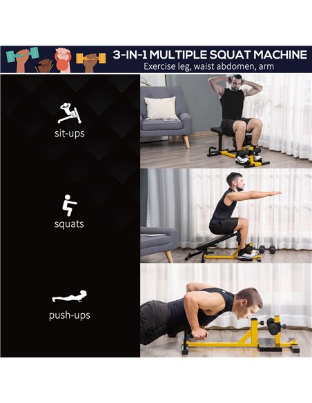 HOMCOM 3-In-1 Squat Machine, Weight Bench and Push up Stand, Adjustable Sit up Bench Leg Press Machine, for Home, Office, Gym Fi - pic 131975 | FastDaddyshop
