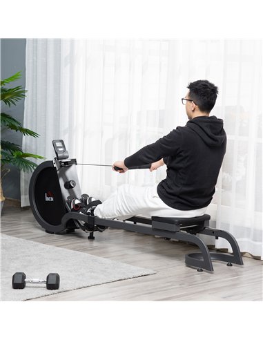 HOMCOM Folding Rowing Machine with 16-Level Adjustable Magnetic Resistance, Aluminium Side Rail, Digital Monitor, Cardio Workout
