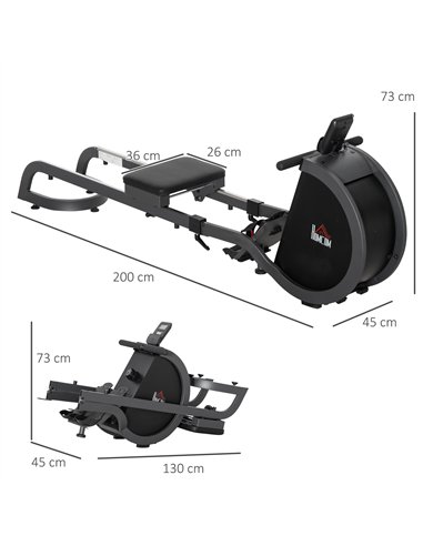 HOMCOM Folding Rowing Machine with 16-Level Adjustable Magnetic Resistance, Aluminium Side Rail, Digital Monitor, Cardio Workout