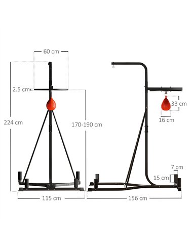 HOMCOM 2 in 1 170-190cm Freestanding Boxing Punch Bag Hanger & Speed Ball Station Platform Hanging Frame Home Gym, Black
