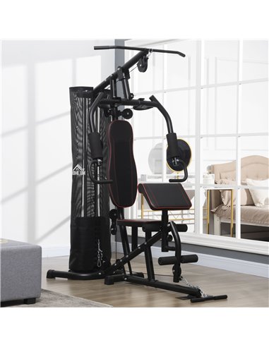 HOMCOM Multi-Functional Home Gym Workout Station, 45Kg Weight Stack Multi Gym Fitness Equipment for Full Body Fitness