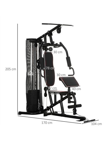 HOMCOM Multi-Functional Home Gym Workout Station, 45Kg Weight Stack Multi Gym Fitness Equipment for Full Body Fitness
