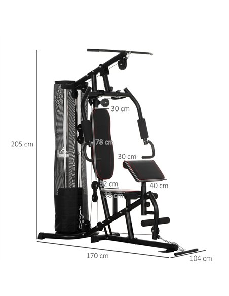 HOMCOM Multi-Functional Home Gym Workout Station, 45Kg Weight Stack Multi Gym Fitness Equipment for Full Body Fitness - pic 131999 | FastDaddyshop