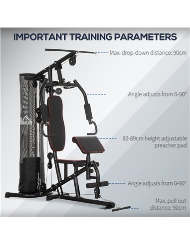 HOMCOM Multi-Functional Home Gym Workout Station, 45Kg Weight Stack Multi Gym Fitness Equipment for Full Body Fitness