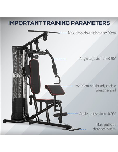 HOMCOM Multi-Functional Home Gym Workout Station, 45Kg Weight Stack Multi Gym Fitness Equipment for Full Body Fitness - pic 132001 | FastDaddyshop