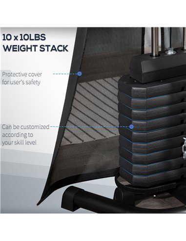 HOMCOM Multi-Functional Home Gym Workout Station, 45Kg Weight Stack Multi Gym Fitness Equipment for Full Body Fitness