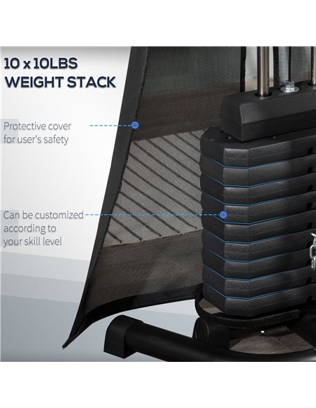 HOMCOM Multi-Functional Home Gym Workout Station, 45Kg Weight Stack Multi Gym Fitness Equipment for Full Body Fitness - pic 132002 | FastDaddyshop