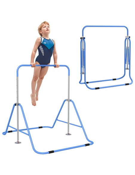 HOMCOM Kids Gymnastic Bar, with Adjustable Height, Foldable Horizontal Bars - Blue - pic 132006 | FastDaddyshop