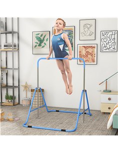 HOMCOM Kids Gymnastic Bar, with Adjustable Height, Foldable Horizontal Bars - Blue 2