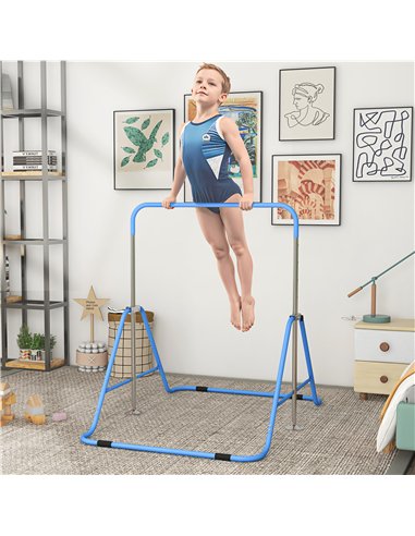 HOMCOM Kids Gymnastic Bar, with Adjustable Height, Foldable Horizontal Bars - Blue