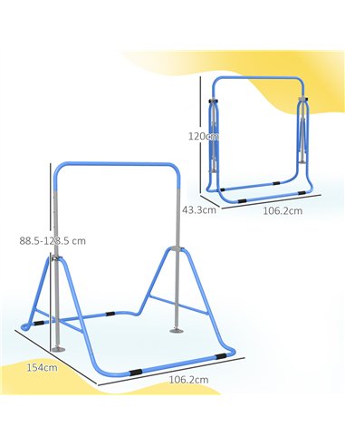 HOMCOM Kids Gymnastic Bar, with Adjustable Height, Foldable Horizontal Bars - Blue