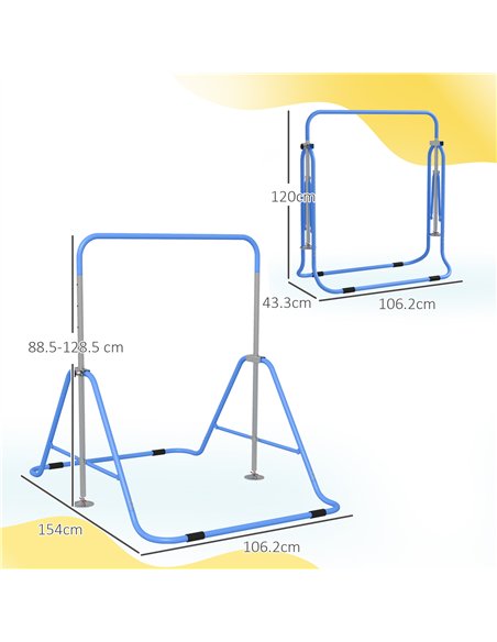 HOMCOM Kids Gymnastic Bar, with Adjustable Height, Foldable Horizontal Bars - Blue - pic 132008 | FastDaddyshop