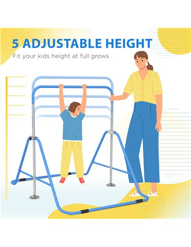 HOMCOM Kids Gymnastic Bar, with Adjustable Height, Foldable Horizontal Bars - Blue