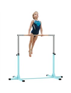 HOMCOM Height Adjustable Gymnastics Horizontal Bar for Kids, Children Junior Kip High Bar Fitness, Light Blue