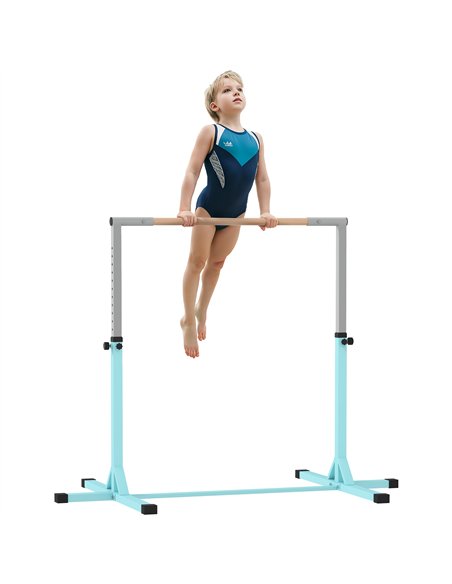 HOMCOM Height Adjustable Gymnastics Horizontal Bar for Kids, Children Junior Kip High Bar Fitness, Light Blue - pic 132015 | FastDaddyshop