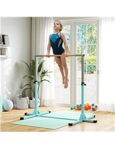 HOMCOM Height Adjustable Gymnastics Horizontal Bar for Kids, Children Junior Kip High Bar Fitness, Light Blue 2