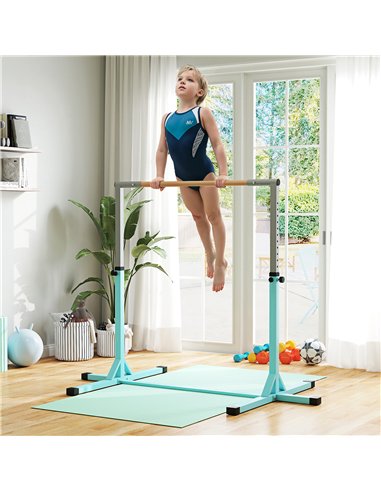 HOMCOM Height Adjustable Gymnastics Horizontal Bar for Kids, Children Junior Kip High Bar Fitness, Light Blue