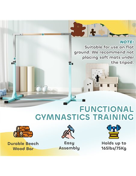 HOMCOM Height Adjustable Gymnastics Horizontal Bar for Kids, Children Junior Kip High Bar Fitness, Light Blue - pic 132019 | FastDaddyshop