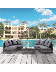 Outsunny Rattan Garden Furniture 4 Seaters Half-round Outdoor Set, with Pillow, Grey 2