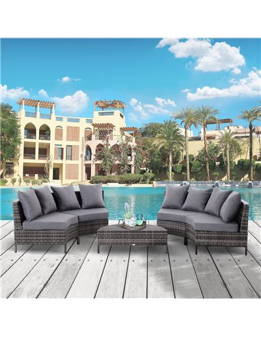 Outsunny Rattan Garden Furniture 4 Seaters Half-round Outdoor Set, with Pillow, Grey