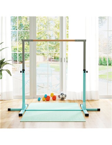HOMCOM Height Adjustable Gymnastics Horizontal Bar for Kids, Children Junior Kip High Bar Fitness, Light Blue