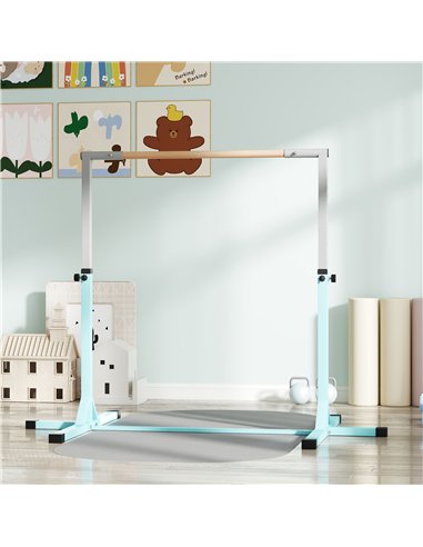 HOMCOM Height Adjustable Gymnastics Horizontal Bar for Kids, Children Junior Kip High Bar Fitness, Light Blue