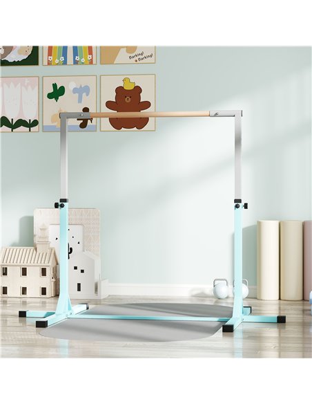 HOMCOM Height Adjustable Gymnastics Horizontal Bar for Kids, Children Junior Kip High Bar Fitness, Light Blue - pic 132023 | FastDaddyshop