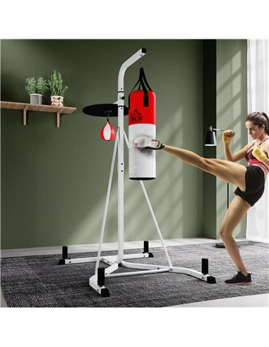 HOMCOM Freestanding Boxing Punch Bag & Speed Ball Station Hanging Frame Training Exercise Platform Home Gym Heavy Duty, White