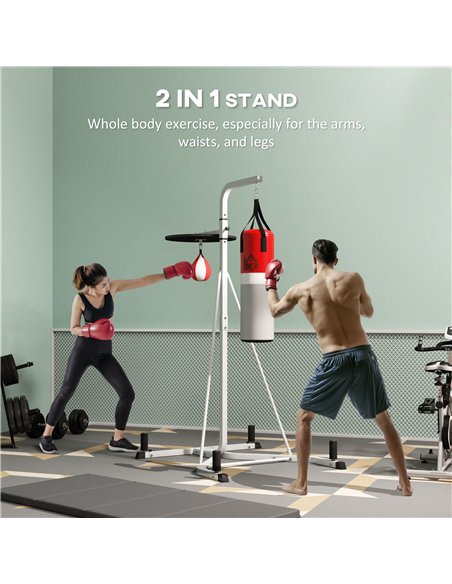 HOMCOM Freestanding Boxing Punch Bag & Speed Ball Station Hanging Frame Training Exercise Platform Home Gym Heavy Duty, White - pic 132027 | FastDaddyshop