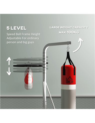 HOMCOM Freestanding Boxing Punch Bag & Speed Ball Station Hanging Frame Training Exercise Platform Home Gym Heavy Duty, White