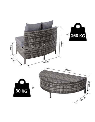 Outsunny Rattan Garden Furniture 4 Seaters Half-round Outdoor Set, with Pillow, Grey
