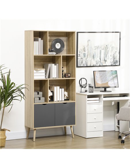 HOMCOM Modern Bookcase with Bottom Cabinet and 6 Open Shelves, Freestanding Bookshelf for Study Living Room Home Office, Natural - pic 132034 | FastDaddyshop