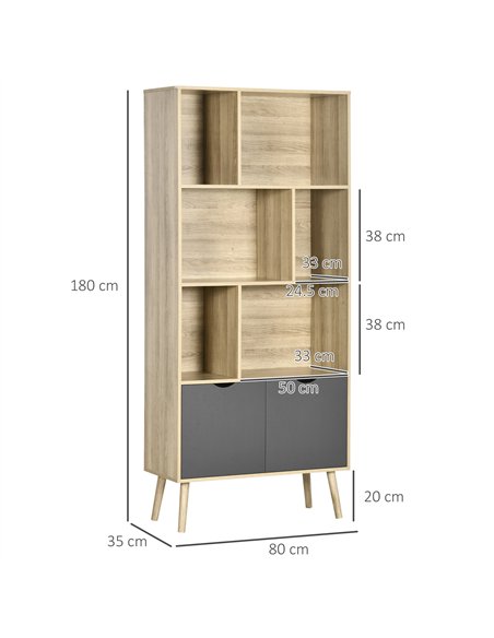 HOMCOM Modern Bookcase with Bottom Cabinet and 6 Open Shelves, Freestanding Bookshelf for Study Living Room Home Office, Natural - pic 132035 | FastDaddyshop