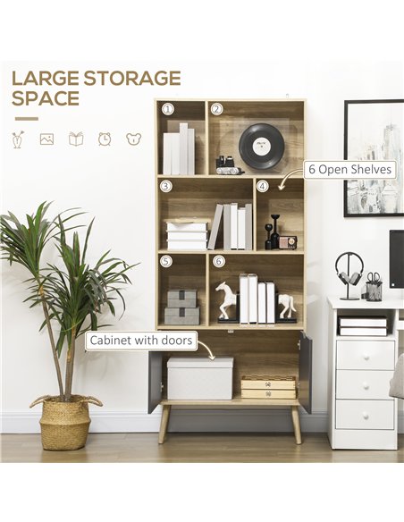 HOMCOM Modern Bookcase with Bottom Cabinet and 6 Open Shelves, Freestanding Bookshelf for Study Living Room Home Office, Natural - pic 132036 | FastDaddyshop