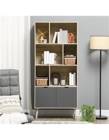 HOMCOM Modern Bookcase with Bottom Cabinet and 6 Open Shelves, Freestanding Bookshelf for Study Living Room Home Office, Natural