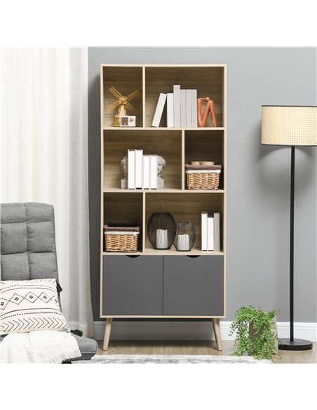 HOMCOM Modern Bookcase with Bottom Cabinet and 6 Open Shelves, Freestanding Bookshelf for Study Living Room Home Office, Natural - pic 132039 | FastDaddyshop